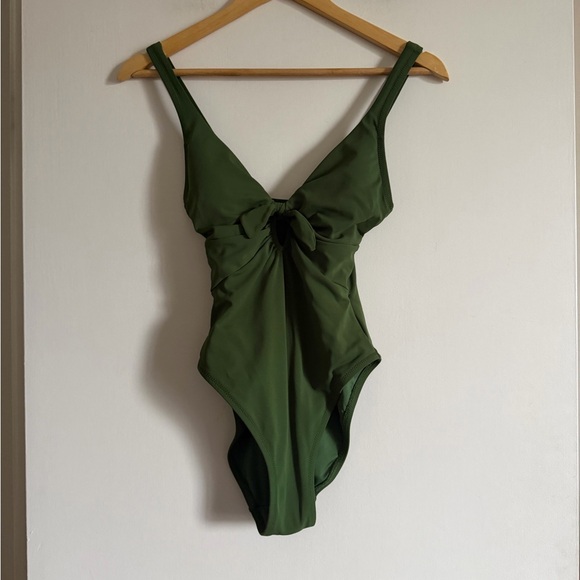 Robin Piccone Green Plunge Neck Tie-Front One Piece Swimsuit size 4 EUC - Picture 4 of 7